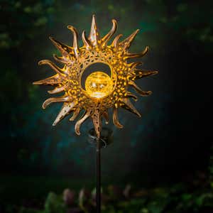 Solar Garden Stake w Crackle Glass Globe, Sun