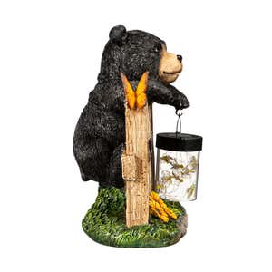 Black Bear Welcome Statue with Solar Lantern
