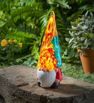 Solar Glass Gnome Garden Statue, Blue and Red