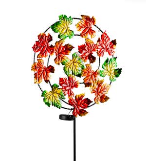 44"H Chasing Light Solar Garden Stake, Maple Leaves