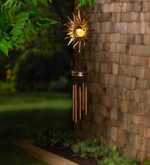 Solar Wind Chime with Crackle Glass Globe, Sun