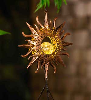 Solar Wind Chime with Crackle Glass Globe, Sun