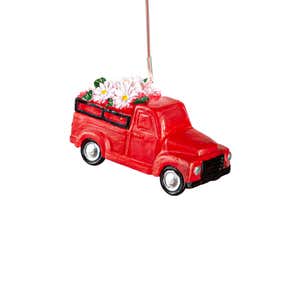 Color Changing Solar Mobile with Spinning Light Refractor, Truck with Poinsettia