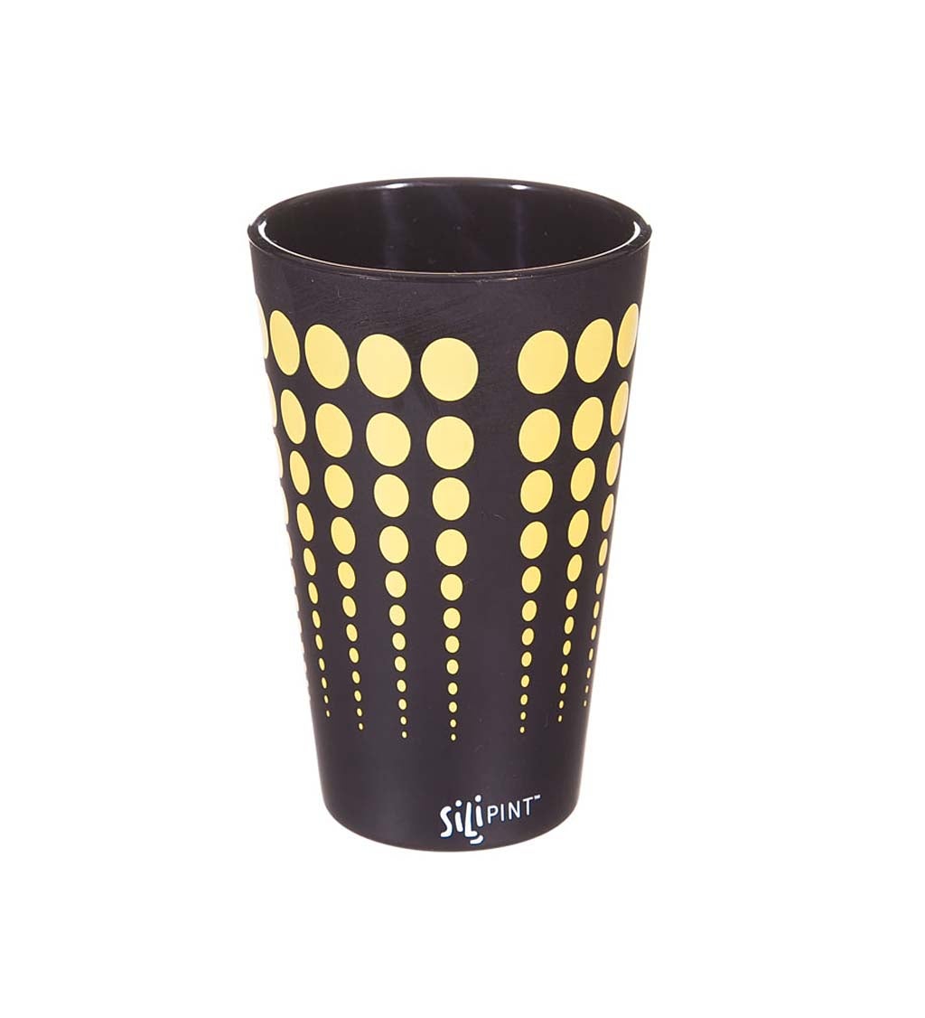 Cypress Home Black with Yellow Dots Unbreakable Silicone Pint Glass, 16 ounces