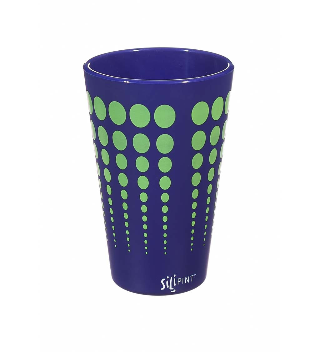 Cypress Home Navy with Green Dots Unbreakable Silicone Pint Glass, 16 ounces