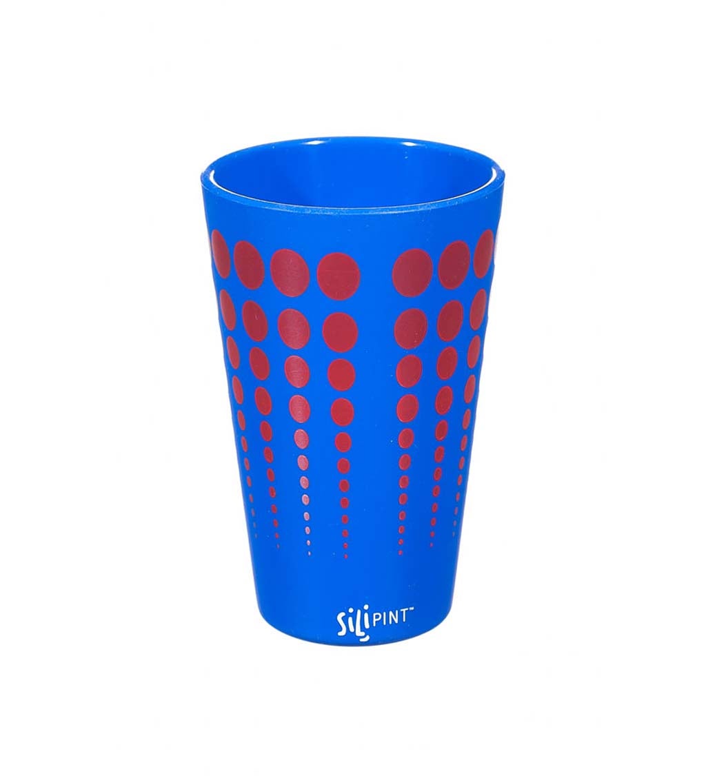 Cypress Home Blue with Red Dots Unbreakable Silicone Pint Glass, 16 ounces