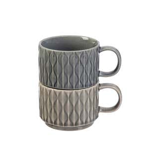 Serenity Ceramic Debossed Coffee Cups, Set of 2