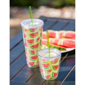 Watermelon Acrylic Tumblers with Matching Straw Set