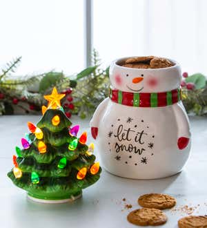 LED Ceramic Snowman Cookie Jar