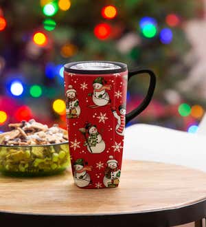 Ceramic FLOMO 360 Travel Cup with box, 17 Oz, Festive Holiday Icons