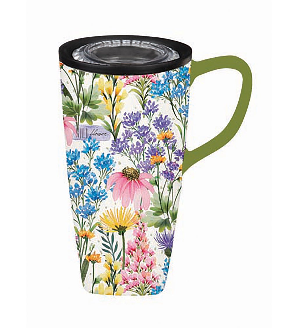 Ceramic FLOMO 360 Travel Cup, 17 oz, Wildflower Sanctuary