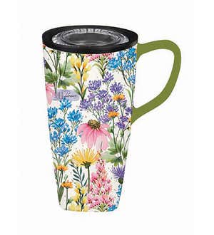Ceramic FLOMO 360 Travel Cup, 17 oz, Wildflower Sanctuary