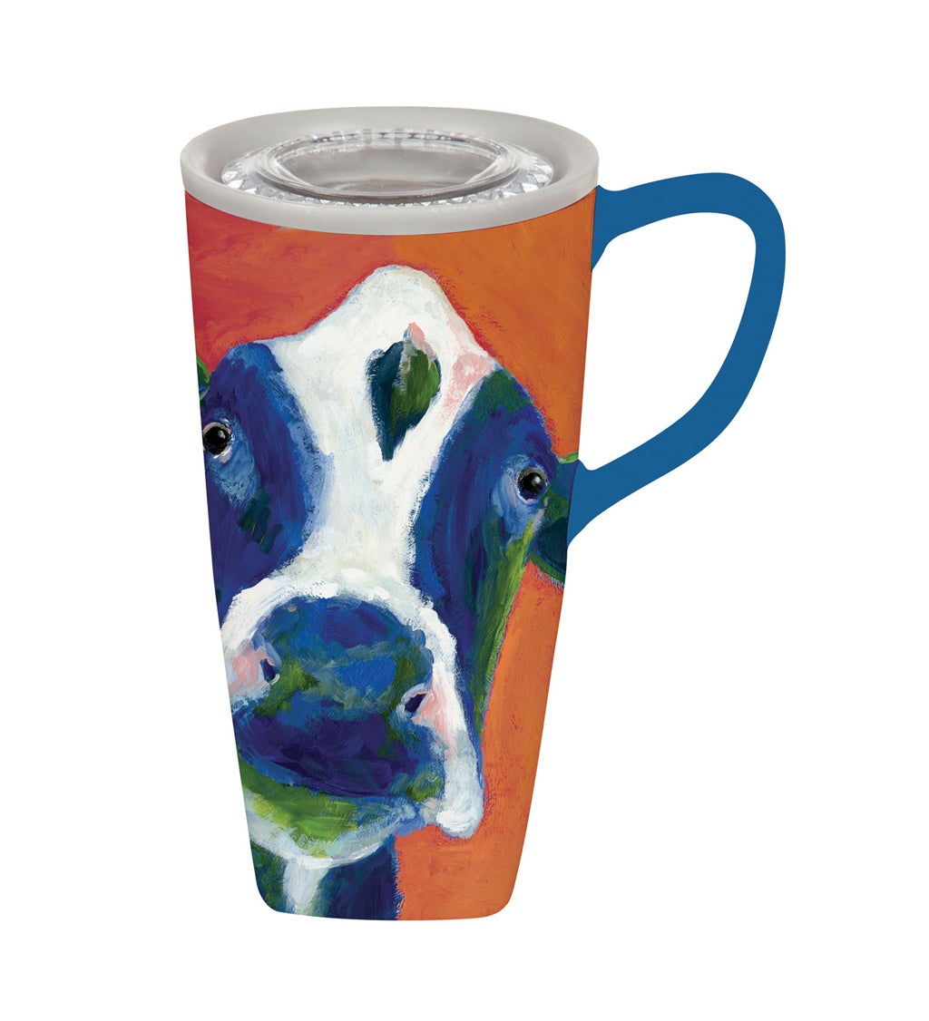Ceramic FLOMO 360 Travel Cup, 17 oz., Cow Portrait