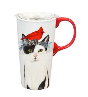 Christmas Cat 17 oz Ceramic Travel Cup with box and Tritan Lid