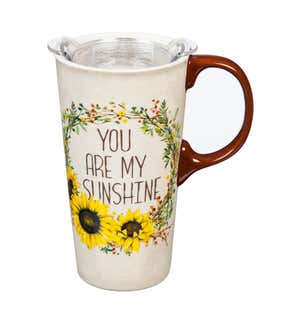 Ceramic Travel Cup with box and Tritan Lid, 17 oz, You are my Sunshine