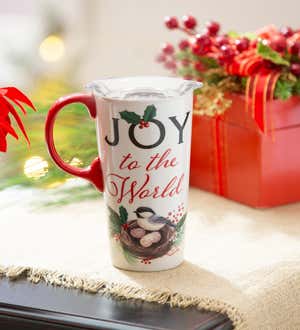 Ceramic Travel Cup with box, 17 Oz, Christmas Joy