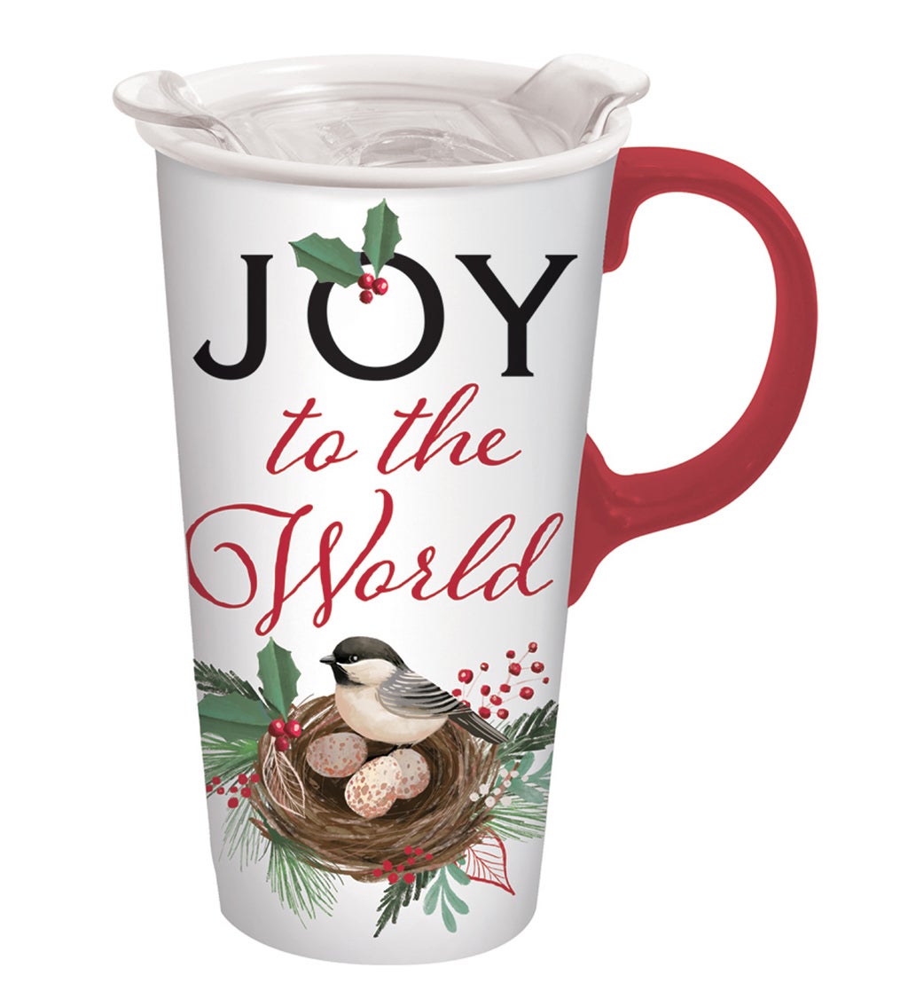 Ceramic Travel Cup with box, 17 Oz, Christmas Joy