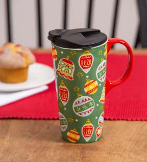 Ceramic Travel Cup with box, 17 Oz, Ornaments