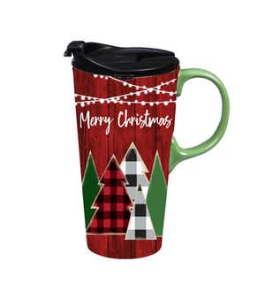 Ceramic Travel Cup with box, 17 Oz, Merry Christmas Cabin
