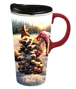 Holiday Chipmunk Ceramic Travel Cup