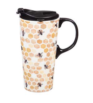 Happy to Bee Home 17 oz. Ceramic Travel Cup with box
