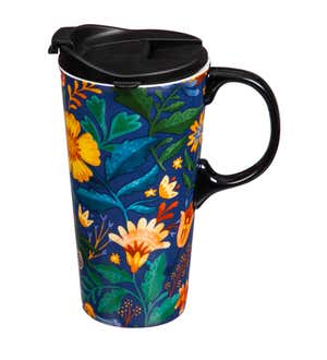 Folky Fun 17 oz. Ceramic Travel Cup with box