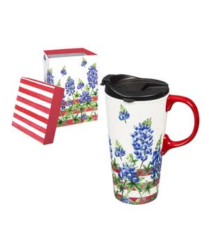 Ceramic Travel Cup With Box And Tritan Lid, 17 Oz, Americana Garden