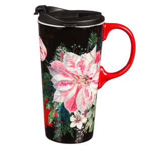 Ceramic Travel Cup with box, 17 Oz, Lush Christmas Florals