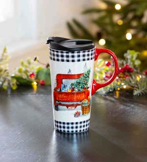 Ceramic Travel Cup with box, 17 Oz, Holiday Gatherings