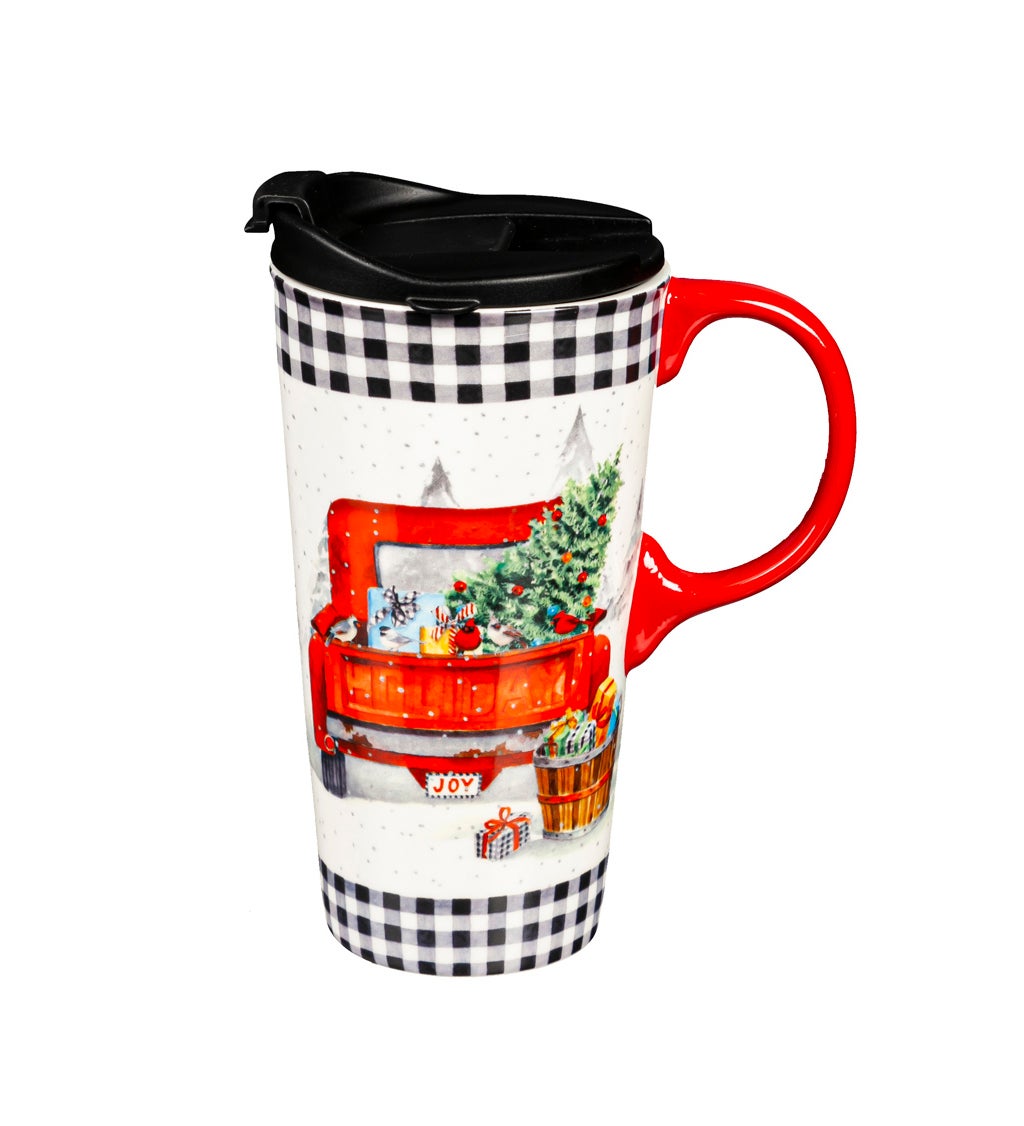 Ceramic Travel Cup with box, 17 Oz, Holiday Gatherings