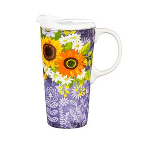 Sunflowers and Daisies Ceramic 17 oz. Travel Cup with Gift Box