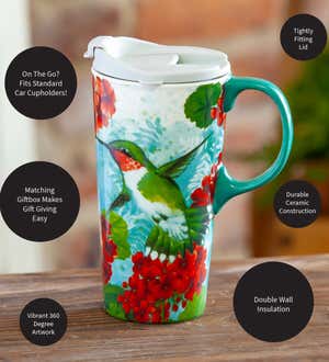 Hummingbird Trio Ceramic Travel Mug