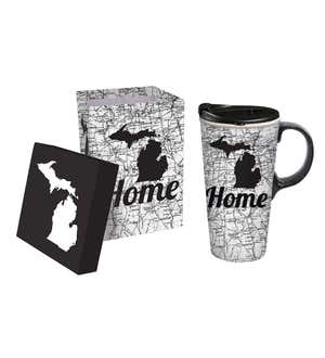 Ceramic Metallic Michigan Travel Mug