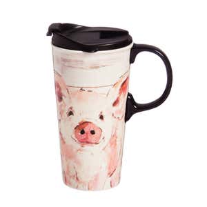 Pretty Pink Pig Ceramic Travel Coffee Mug