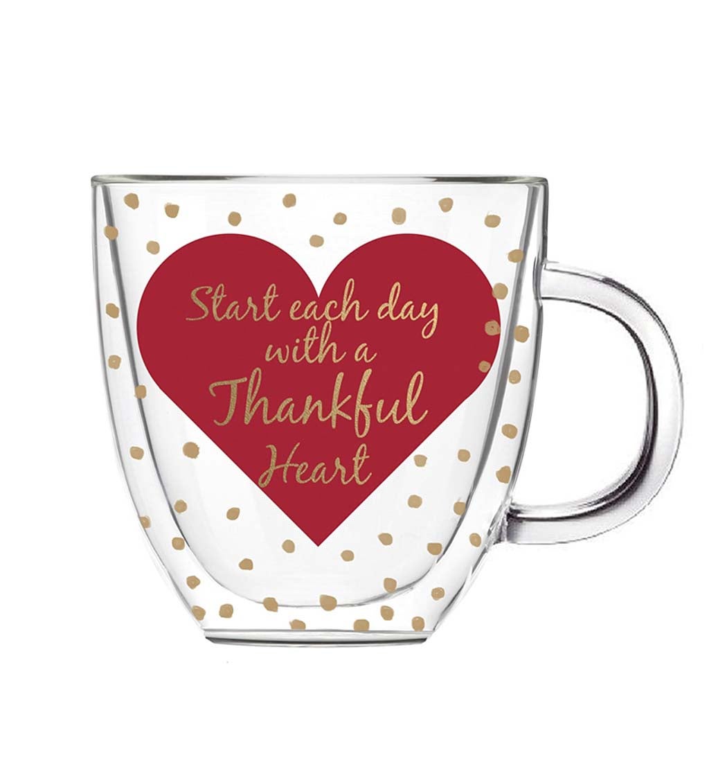 Artisan Double-Wall Glass Thankful Heart Cafe Cup