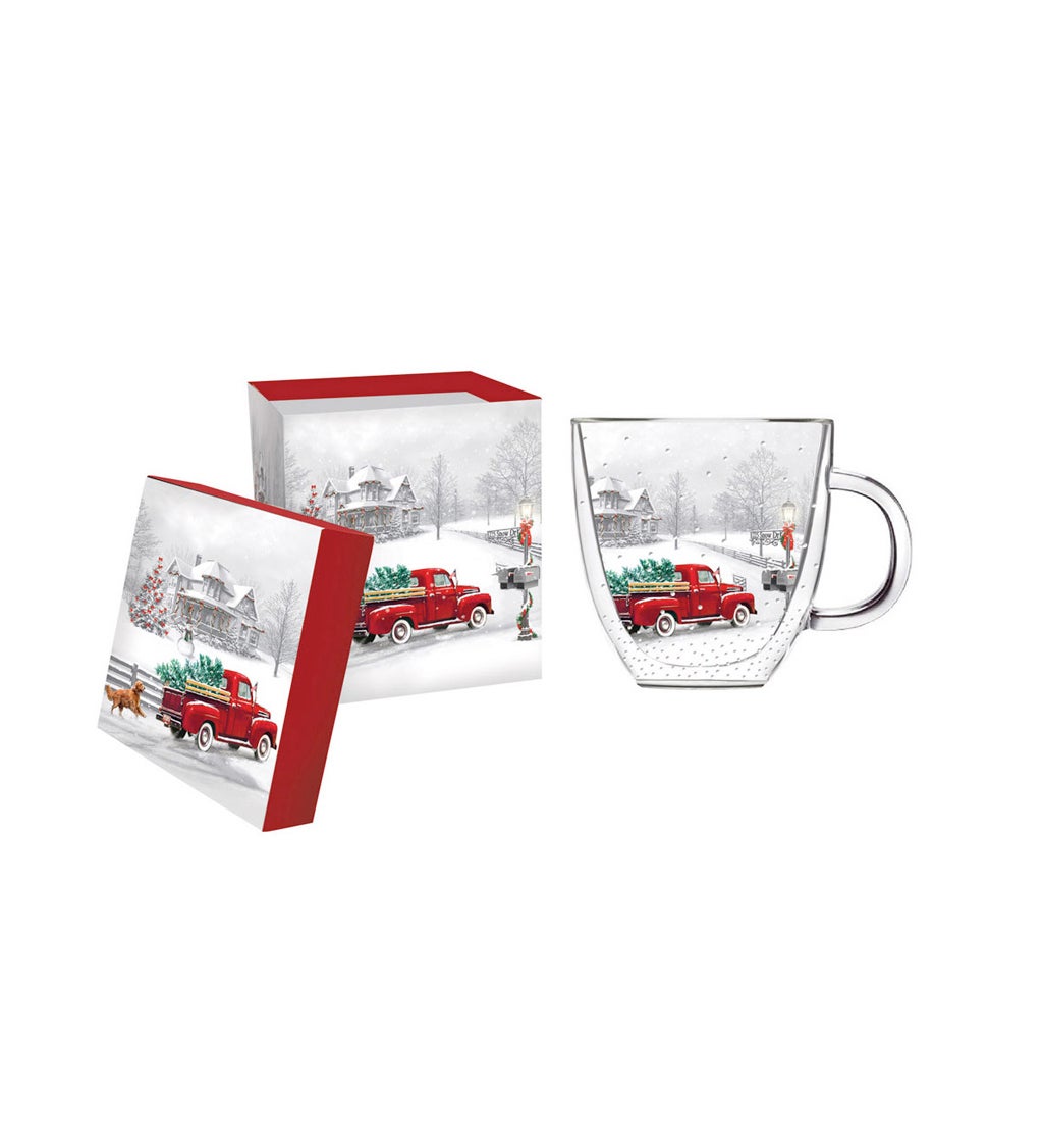 Winter Truck Double-Wall Glass Café Cup