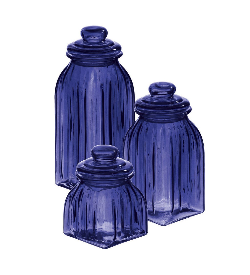 Dark Blue Glass Jar Set