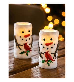LED Wax Pillar Candle, Snowman and Friend