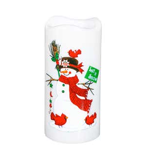 LED Snowman Pillar Table Decor with Projected Icons