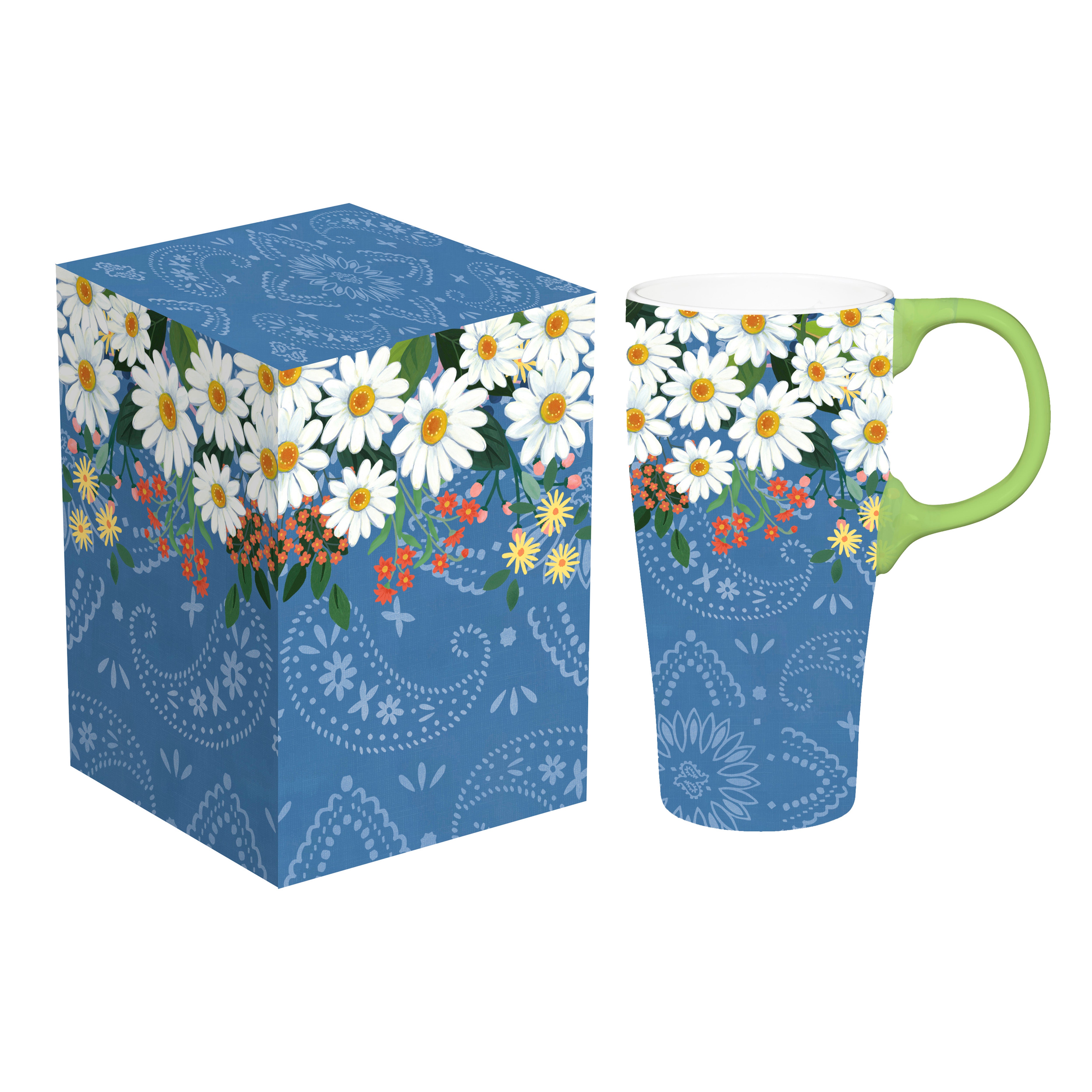 Bandana and Daisies 16 oz. Ceramic Latte Cup With Gift Box