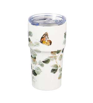 Double Wall Ceramic Companion Cup with Tritan Lid, 13 oz, Botanical Dreamer