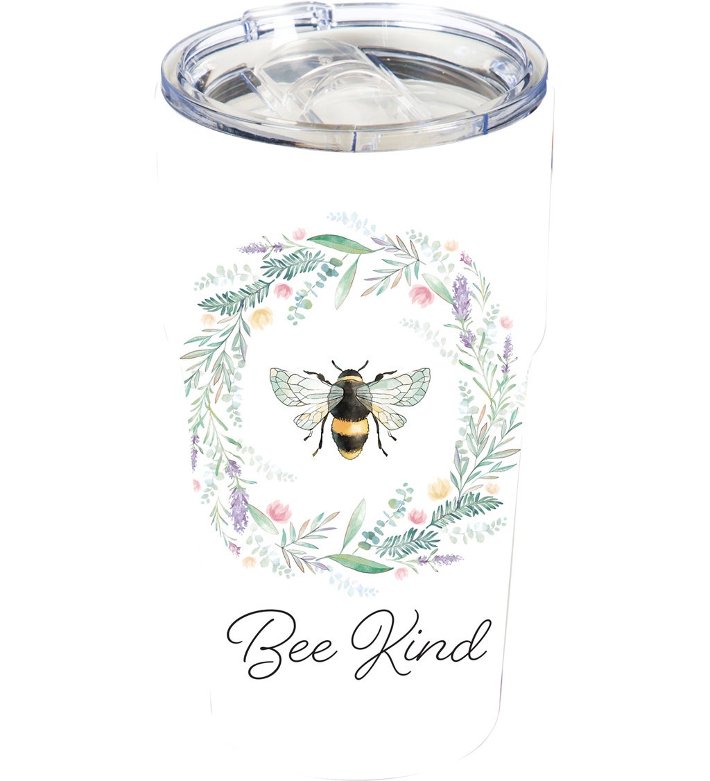 Double Wall Ceramic Companion Cup with with Tritan Lid, 13 oz, Bee Kind