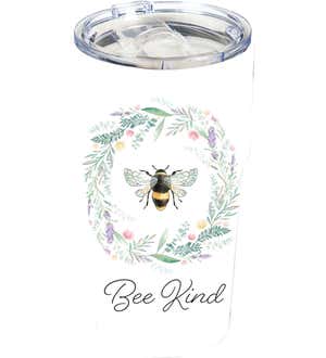 Double Wall Ceramic Companion Cup with with Tritan Lid, 13 oz, Bee Kind
