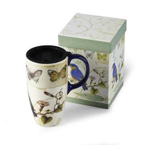 Blue Bird&Butterflies Latte Travel Mug