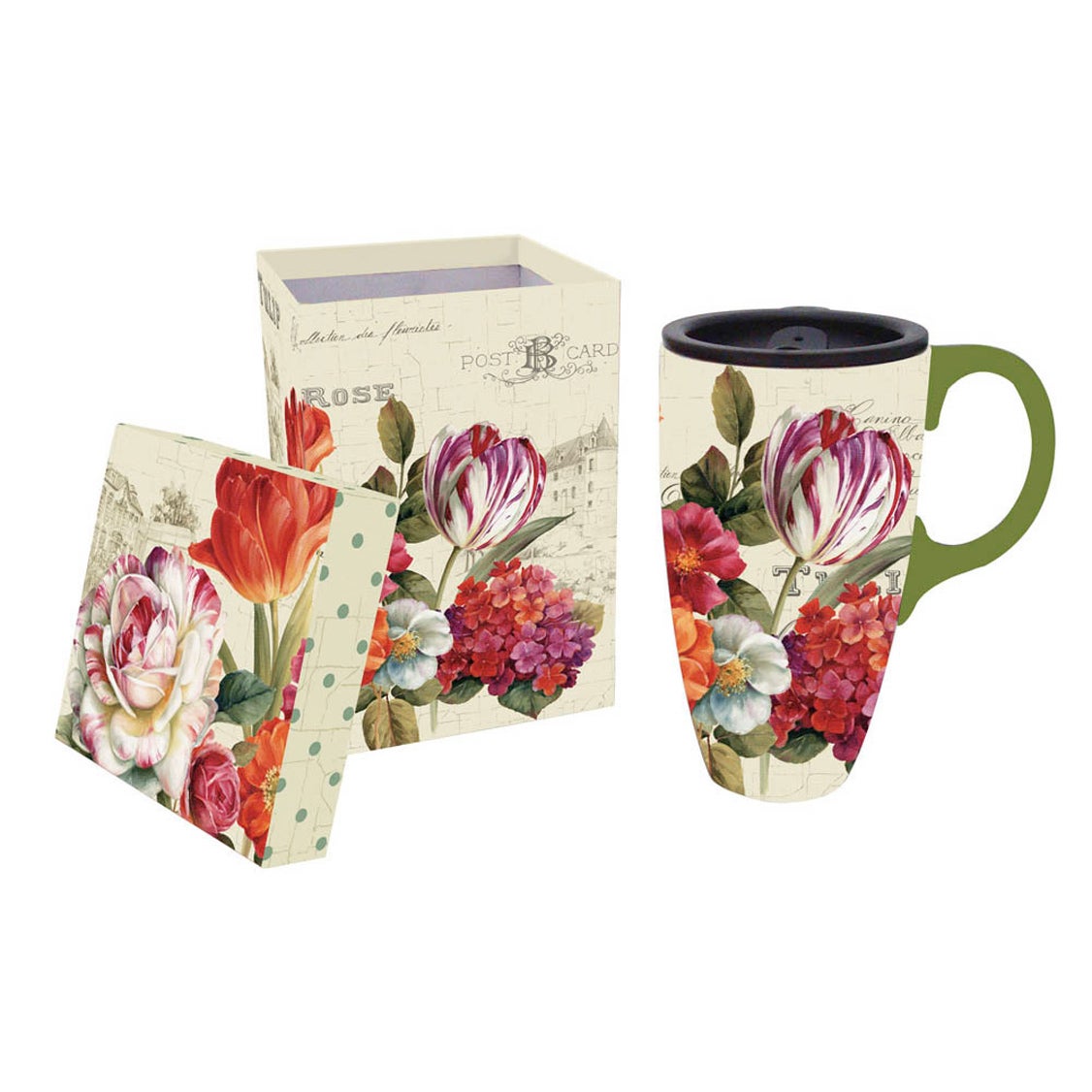Garden View Flowers Ceramic Coffee Travel Mug with Gift Box