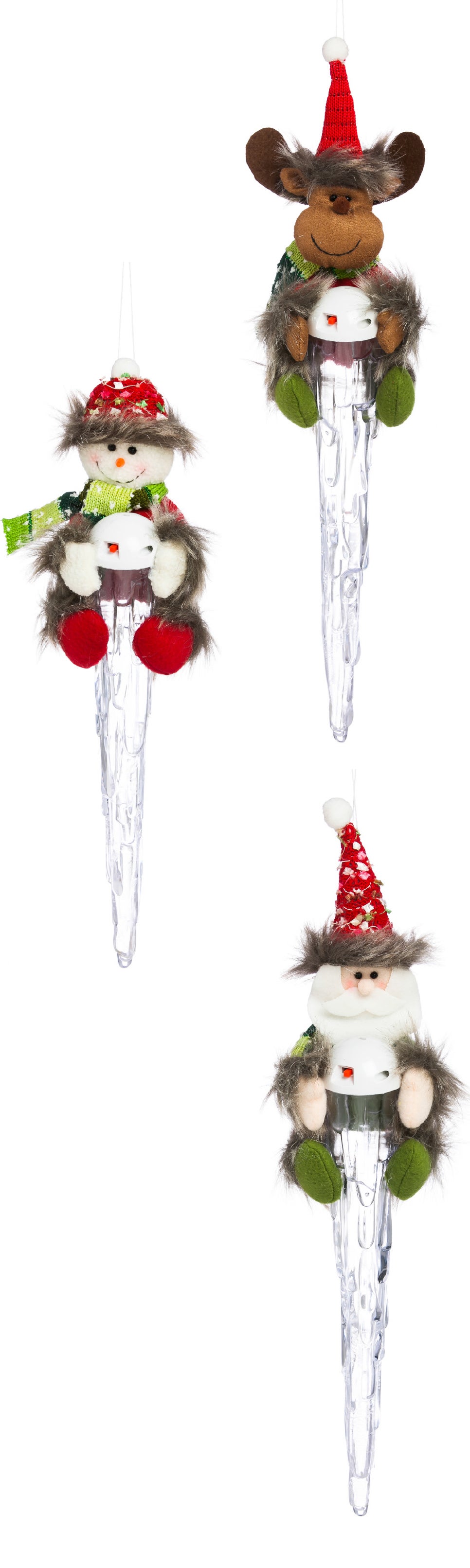 LED Plush Icicle Winter Animal Ornaments, Set of 3