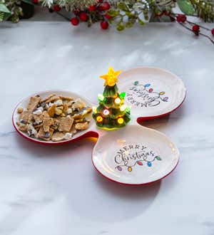 LED Ceramic Serving Tray with Ceramic Christmas Tree