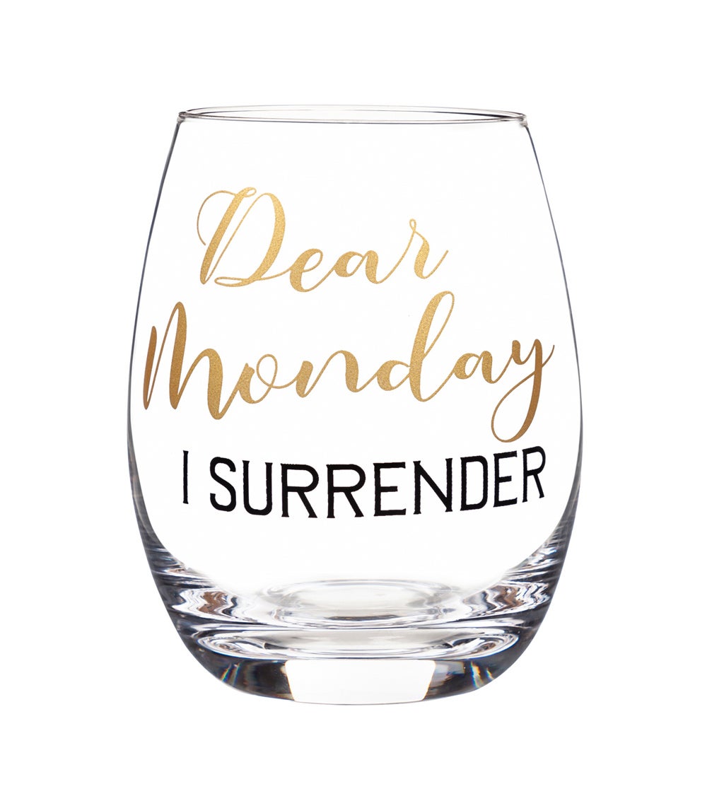 Stemless Wine Glass with Box, 17 oz, Dear Monday