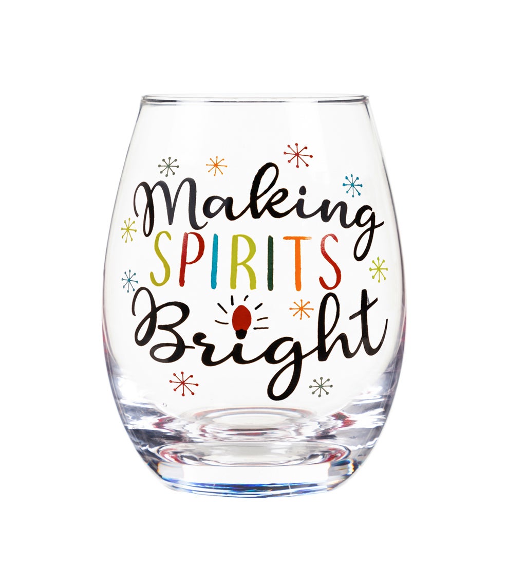 Stemless Wine Glass with box, 17 Oz, Making Spirits Bright