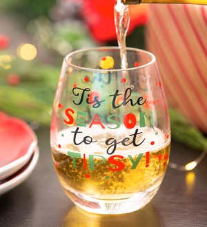 Stemless Wine Glass with box, 17 Oz, Tis the Season to get Tipsy